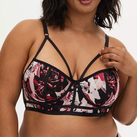 Torrid Plus Size 2 Roses Strappy Mesh Underwire Longline Bralette‎ Bra Lingerie - Picture 2 of 3